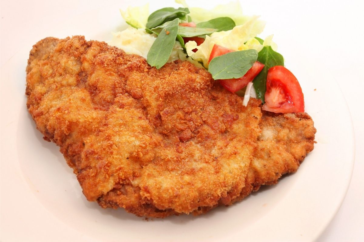 Home cooked breaded chicken breast or chicken schnizel.