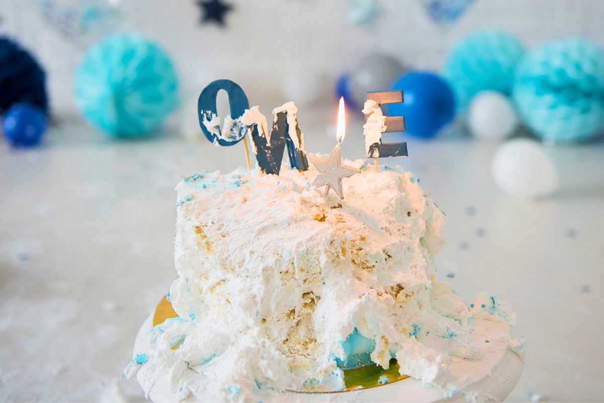Smashed first birthday cake. 