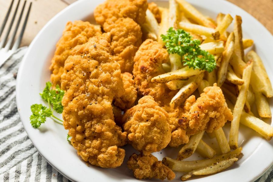 Chicken tenders and French fries.