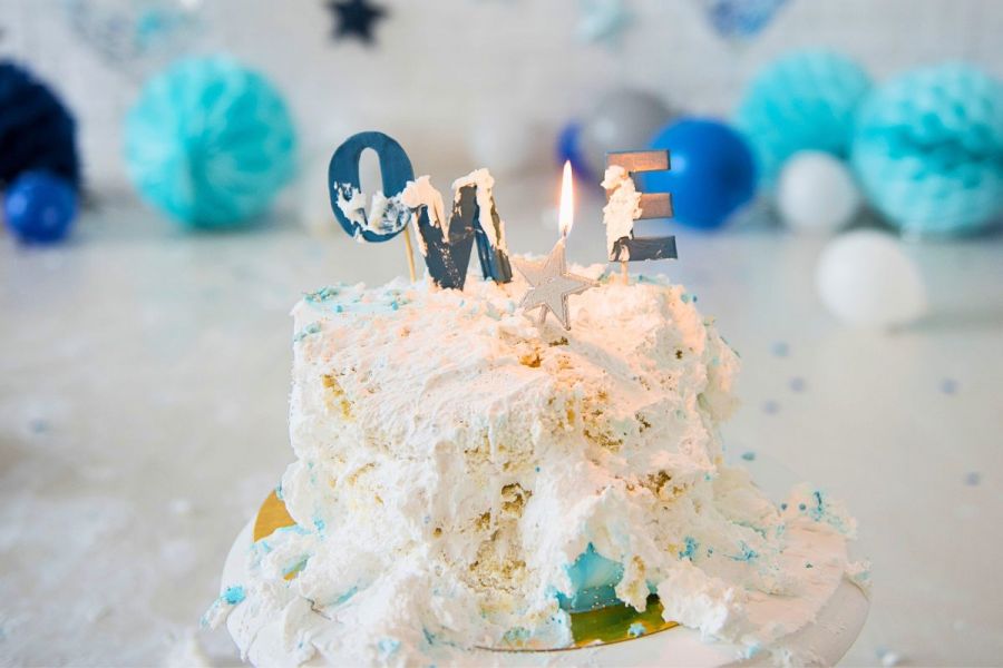 Smashed first birthday cake. 