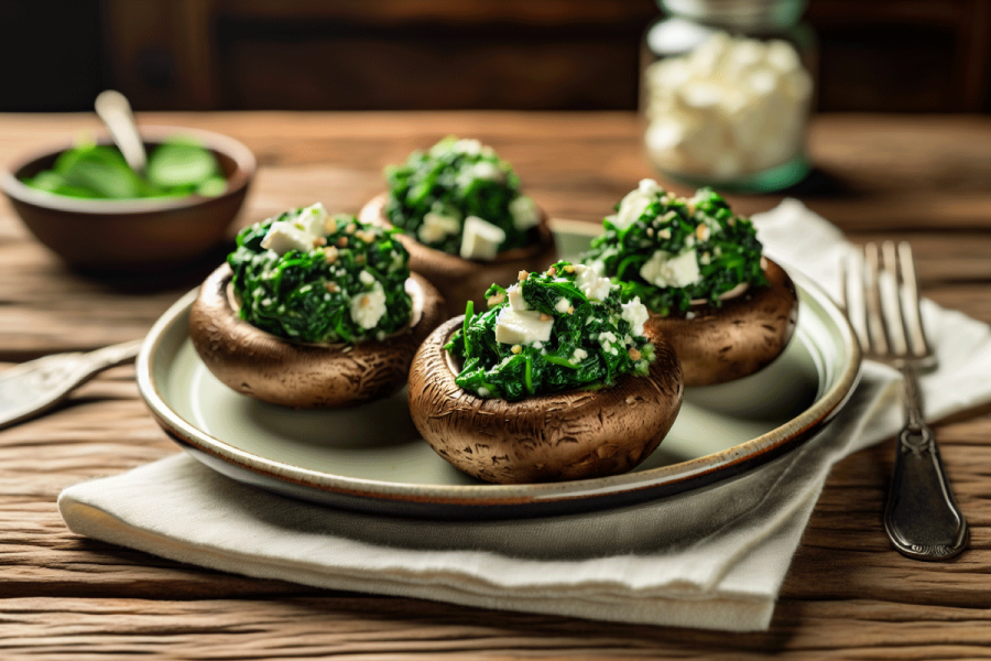 Spinach and feta stuffed mushrooms.